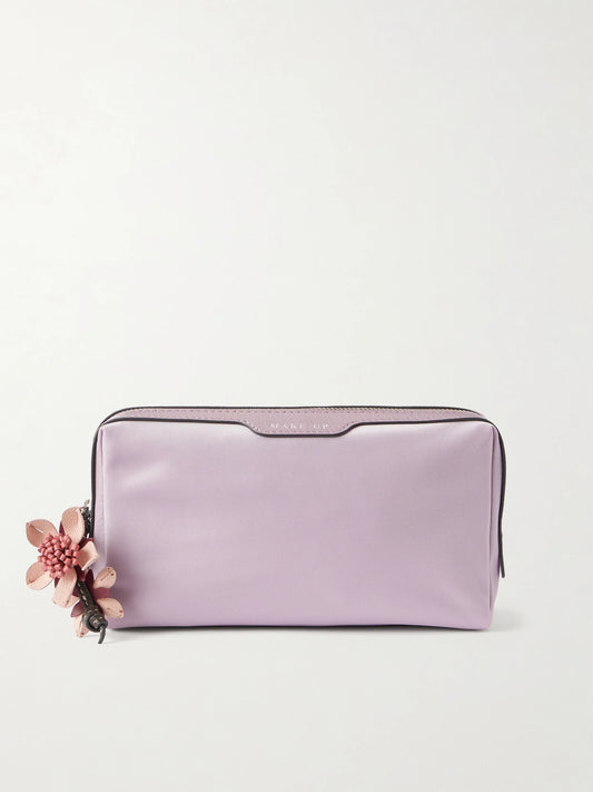 Sakura Blossom Leather-trimmed Shell Cosmetics Case