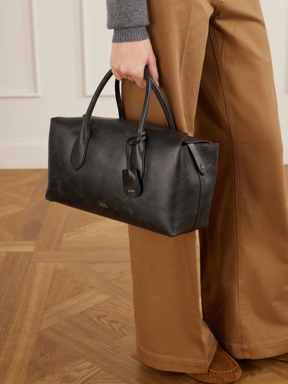 Image of Bags. Product name - Leather Top-handle Bag in Black colour by brand - Polo Ralph Lauren