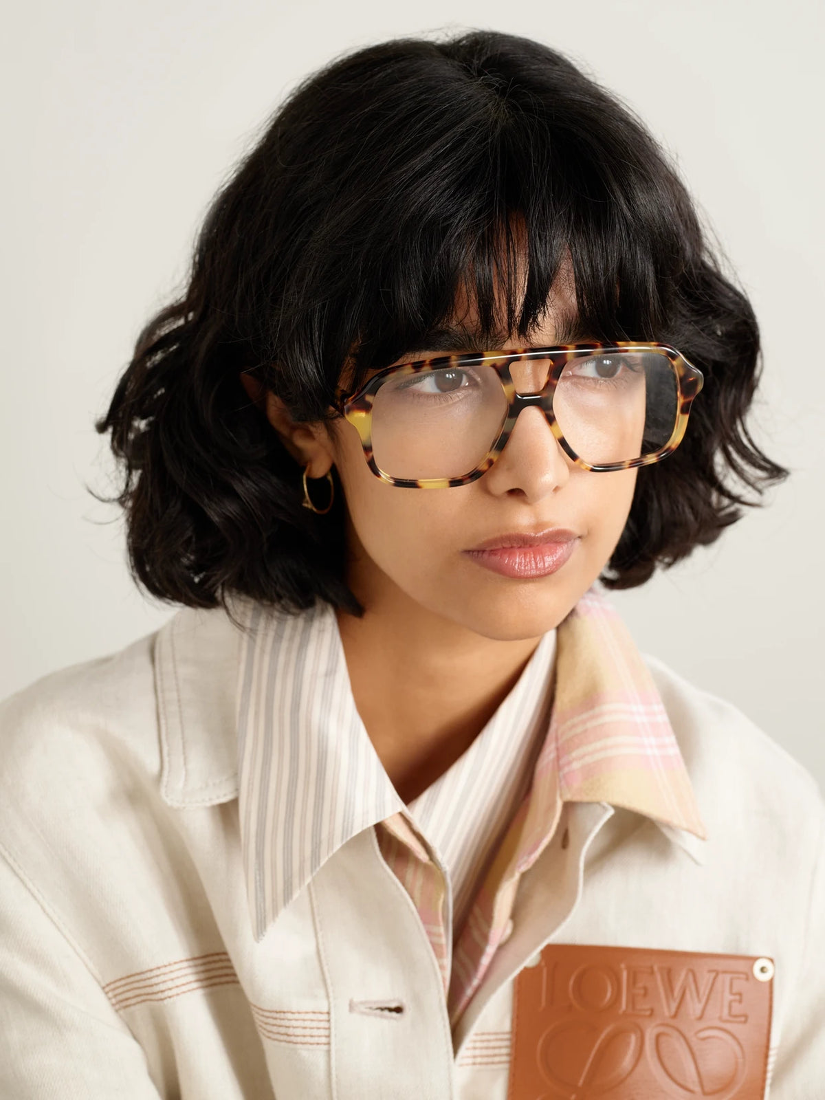 Image of Accessories. Product name - Aviator-style Tortoiseshell Acetate Optical Glasses in Brown colour by brand - Loewe