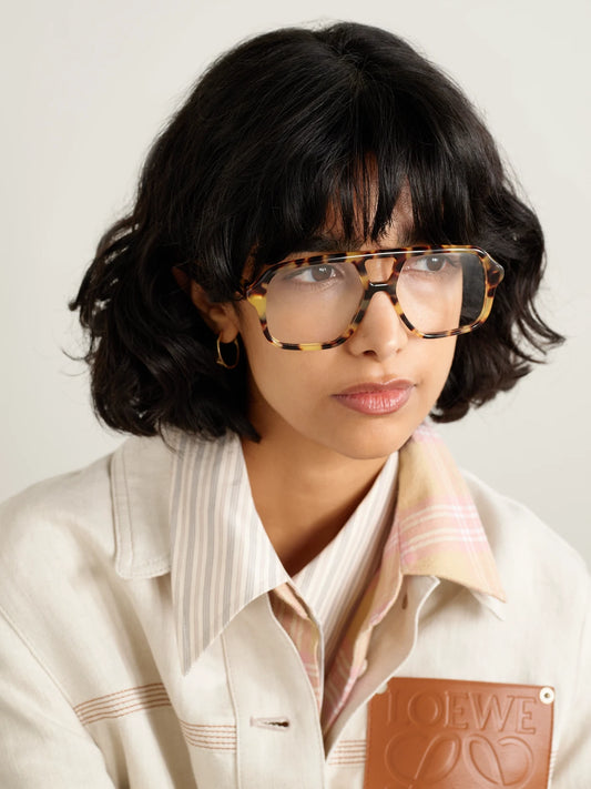 Image of Accessories. Product name - Aviator-style Tortoiseshell Acetate Optical Glasses in Brown colour by brand - Loewe