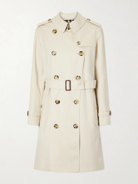Image of Coats & Jackets. Product name - Kensington Double-breasted Belted Cotton-gabardine Trench Coat in Beige colour by brand - Burberry