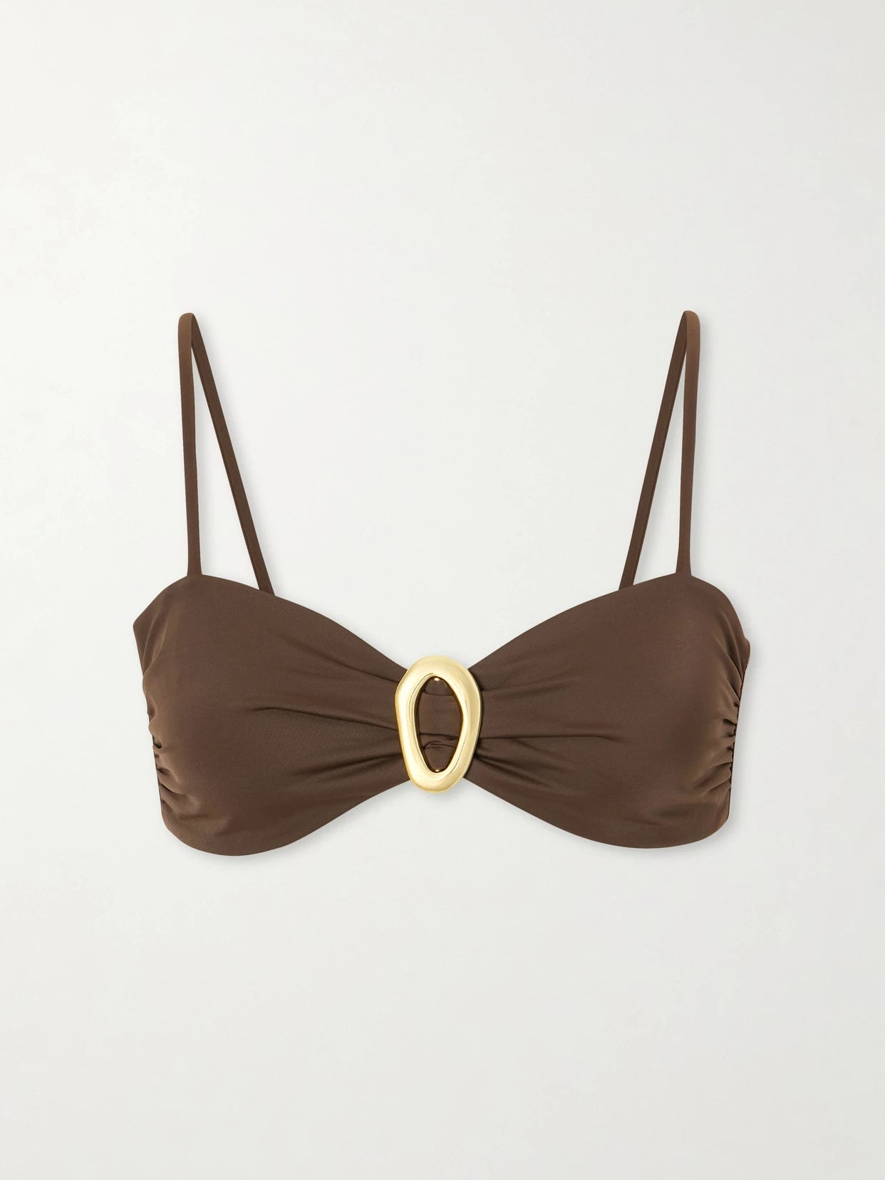 Image of Swimwear. Product name - Cabo Verde Embellished Bikini Top in Brown colour by brand - Away That Day