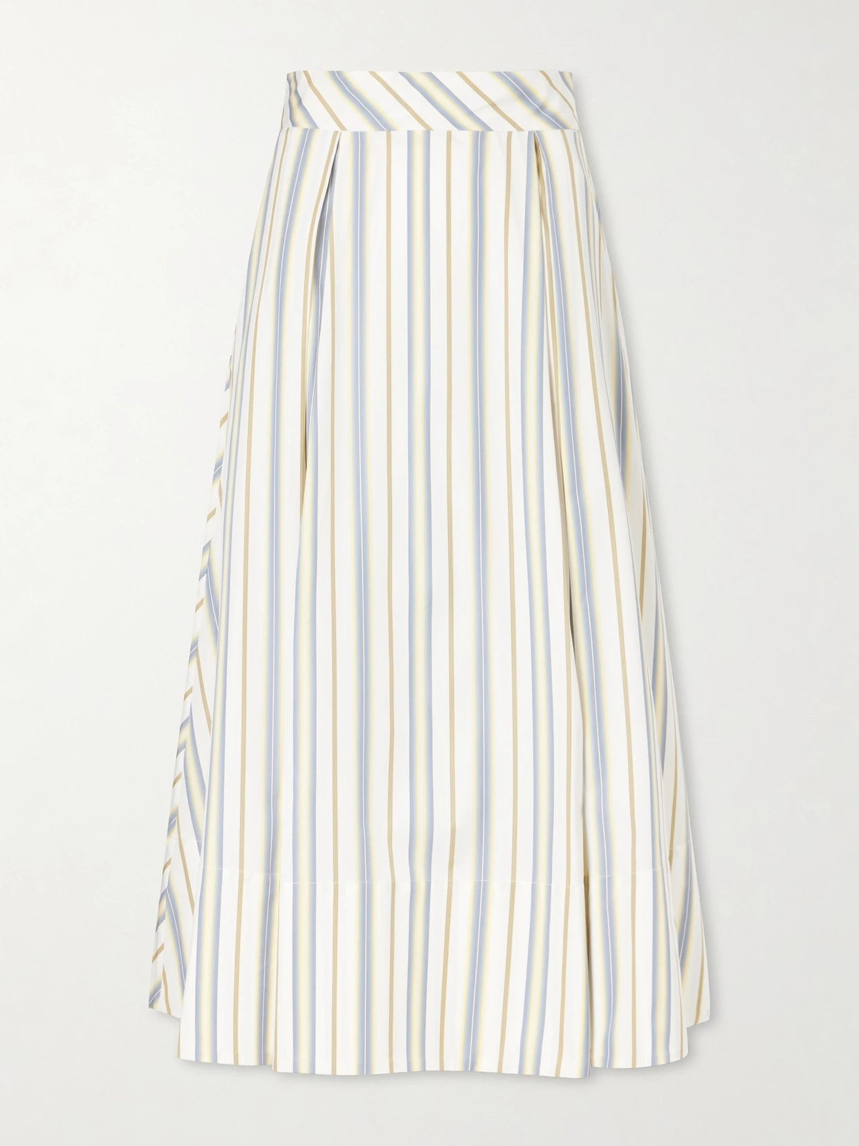 Wynona Pleated Striped Cotton-gabardine Midi Skirt