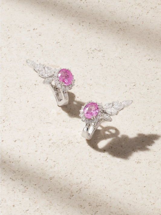 YEPREM 18-karat White Gold, Sapphire And Diamond Earrings