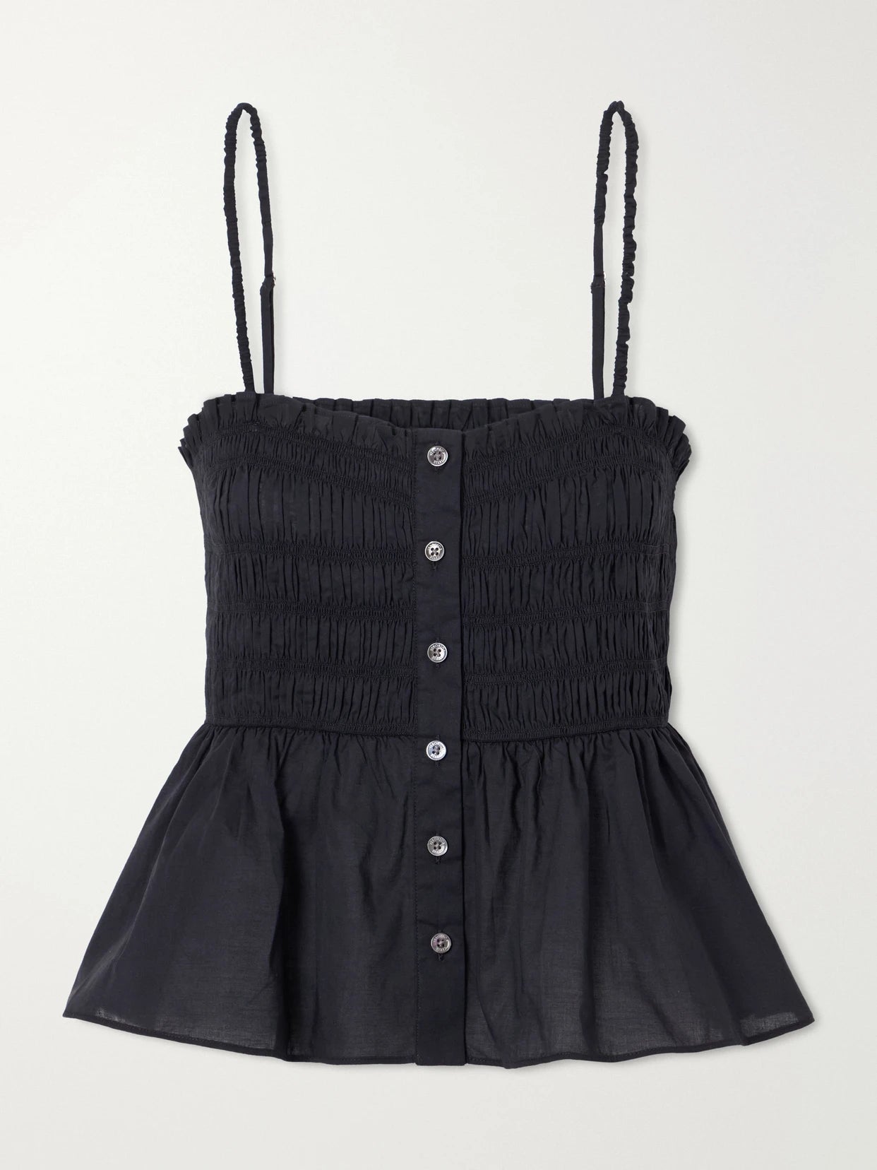 Tullia Shirred Tiered Cotton-poplin Top