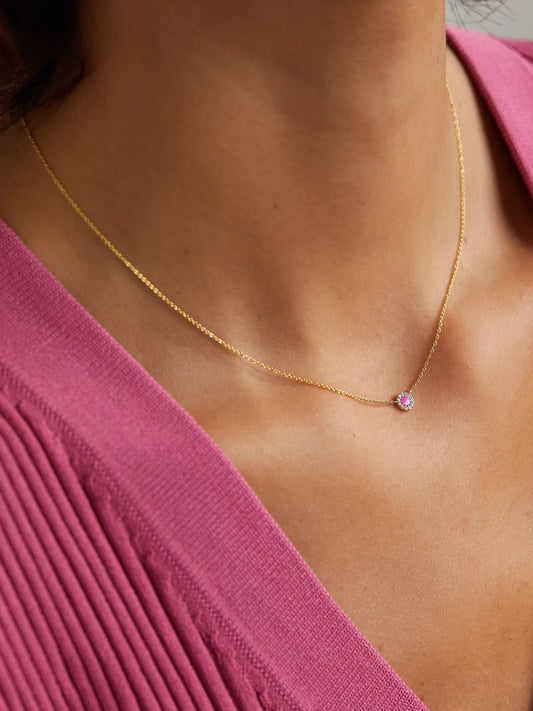 Image of Necklaces. Product name - Evil Eye 18-karat Gold Diamond Necklace in Pink colour by brand - Diane Kordas