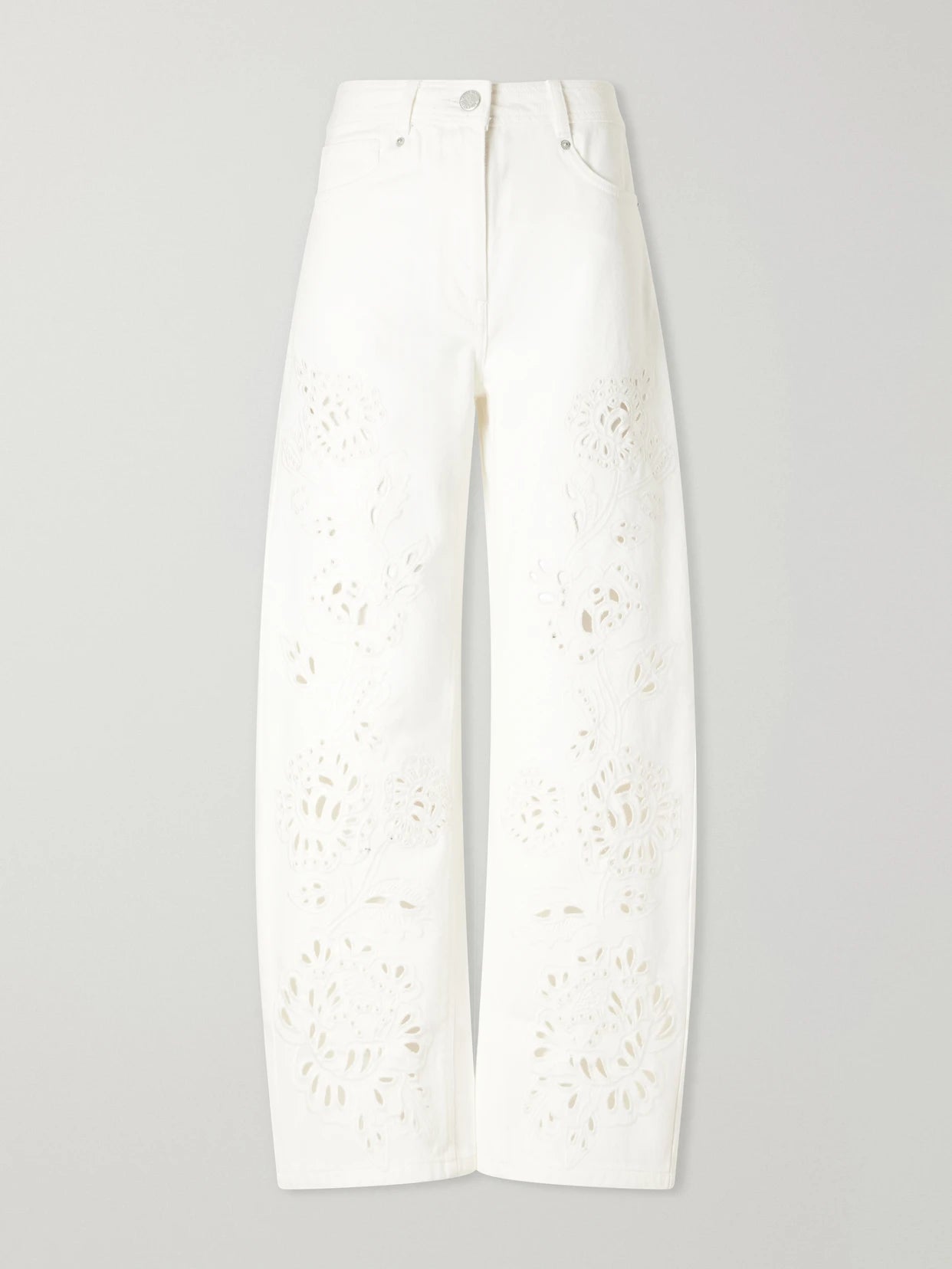 Richelieu Broderie Anglaise-trimmed Mid-rise Straight-leg Jeans