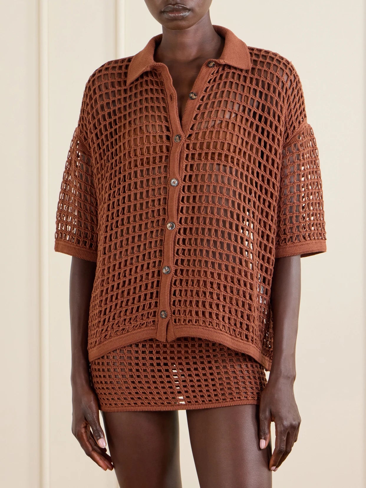 Sheila Open-knit Cotton-blend Shirt