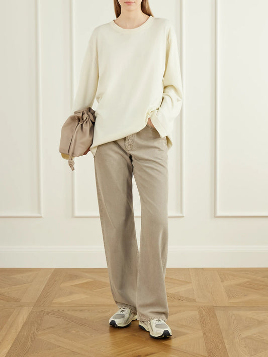Image of Sneakers. Product name - + Auralee 204l Leather-trimmed Mesh Sneakers in Off-white colour by brand - New Balance