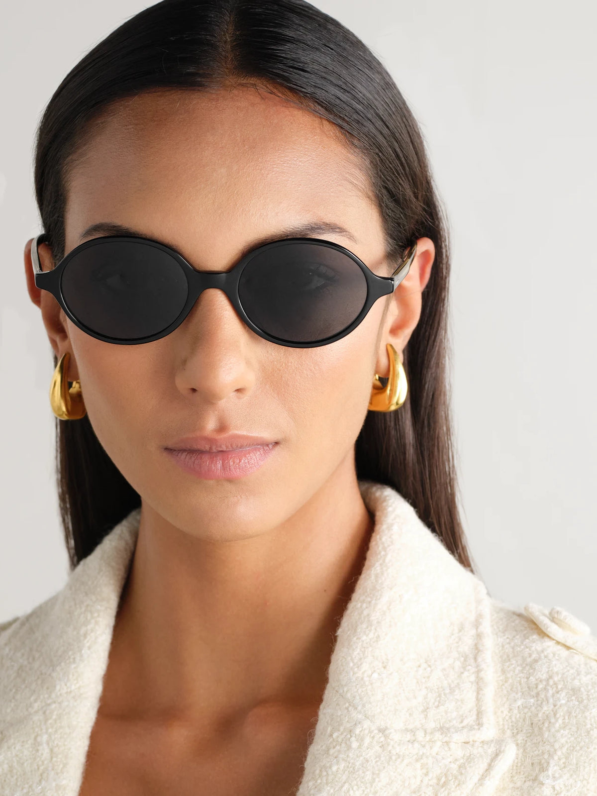 Image of Sunglasses. Product name - + Khaite 1989c Round-frame Acetate And Gold-tone Sunglasses in Black colour by brand - Oliver Peoples