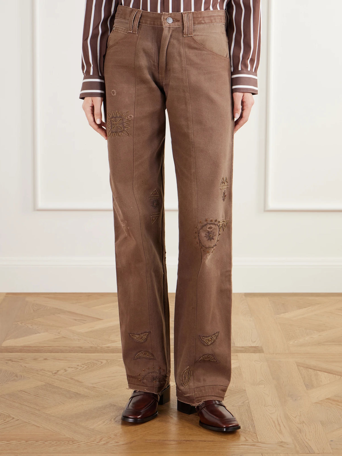 Kartik Research Embellished Paneled Upcycled Mid-rise Straight-leg Jeans