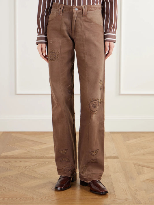 Kartik Research Embellished Paneled Upcycled Mid-rise Straight-leg Jeans