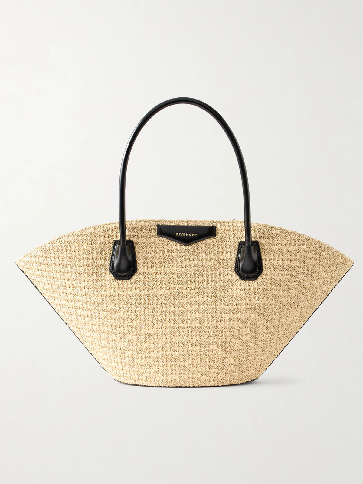 Antigona Small Leather-trimmed Raffia Tote