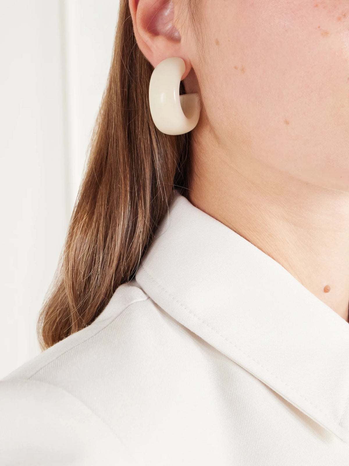 Image of Earrings. Product name - The Halfmoon Tagua Seed Earrings in Ivory colour by brand - Hunting Season
