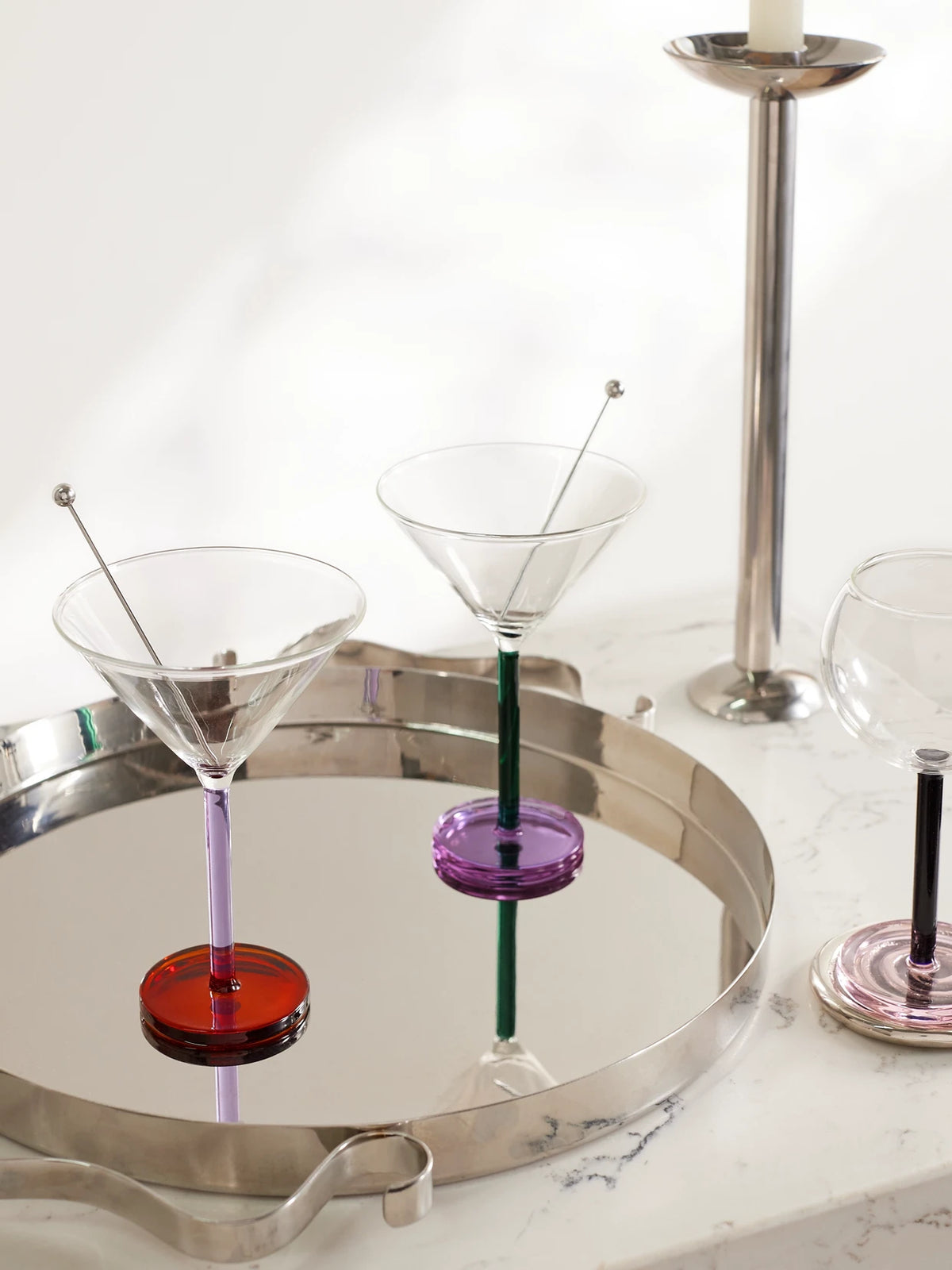 Image of Tableware. Product name - Piano Set Of Four Glass Cocktail Coupes in Clear colour by brand - Sophie Lou Jacobsen