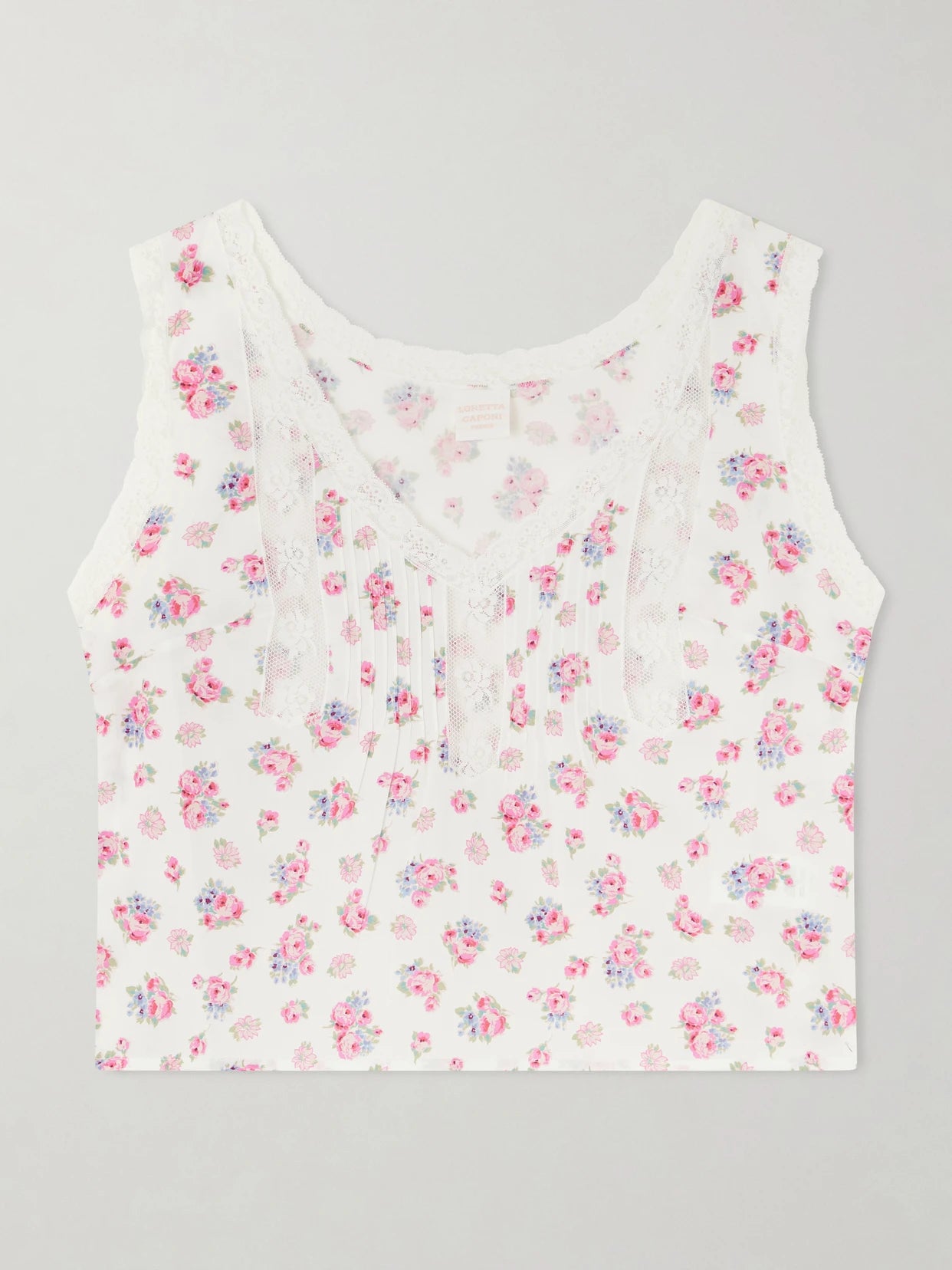 Simona Lace-trimmed Floral-print Cotton Top