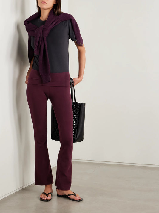 Image of Sleepwear & Loungewear. Product name - Stretch-cotton Jersey Foldover Pants - Currant in Plum colour by brand - SKIMS