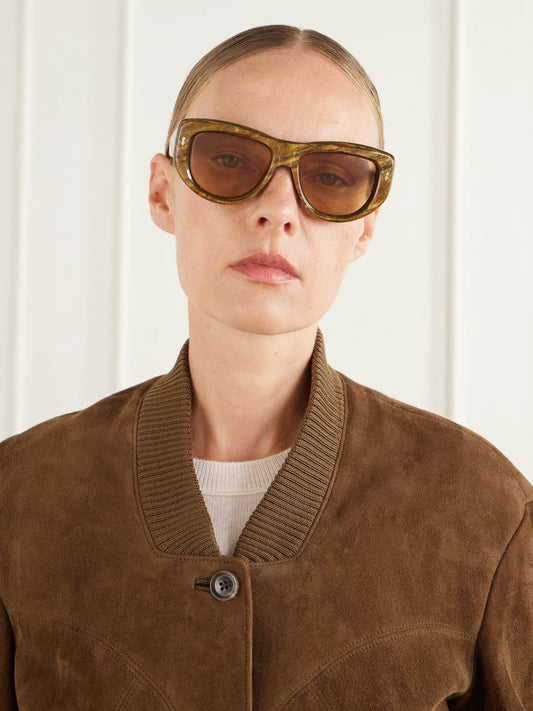 Image of Sunglasses. Product name - + Erin Wasson The Sud Square-frame Marbled Acetate Sunglasses in Tortoiseshell colour by brand - Jacques Marie Mage