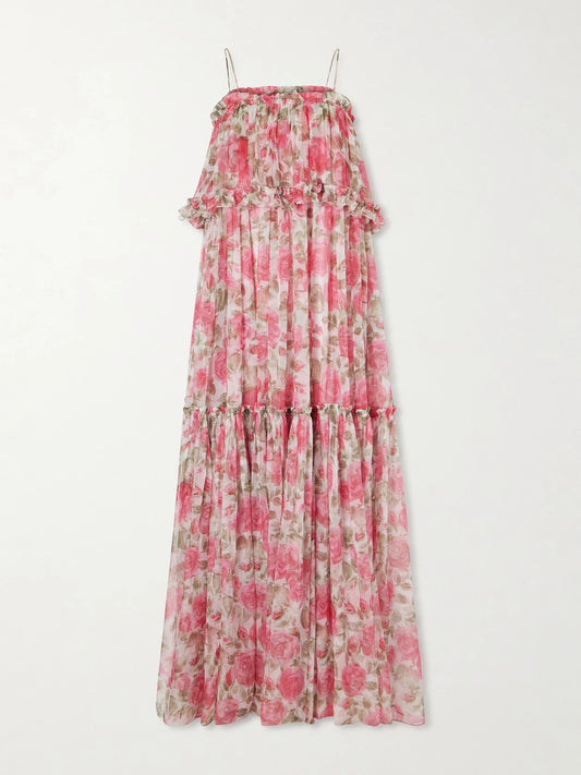 Floral-print Ruffled Silk-chiffon Maxi Dress