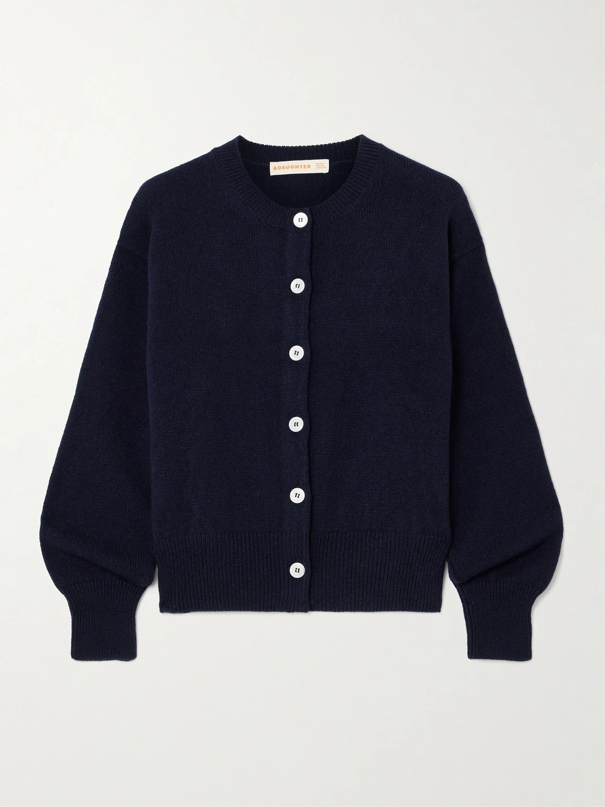 Image of a model wearing Outerwear. Product name - Ada Wool Cardigan in Navy colour by brand - &Daughter