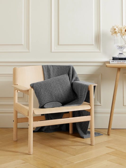 Image of Chair & Sofa Cushions. Product name - Cable-knit Cashmere Travel Set in Gray colour by brand - Ralph Lauren Home