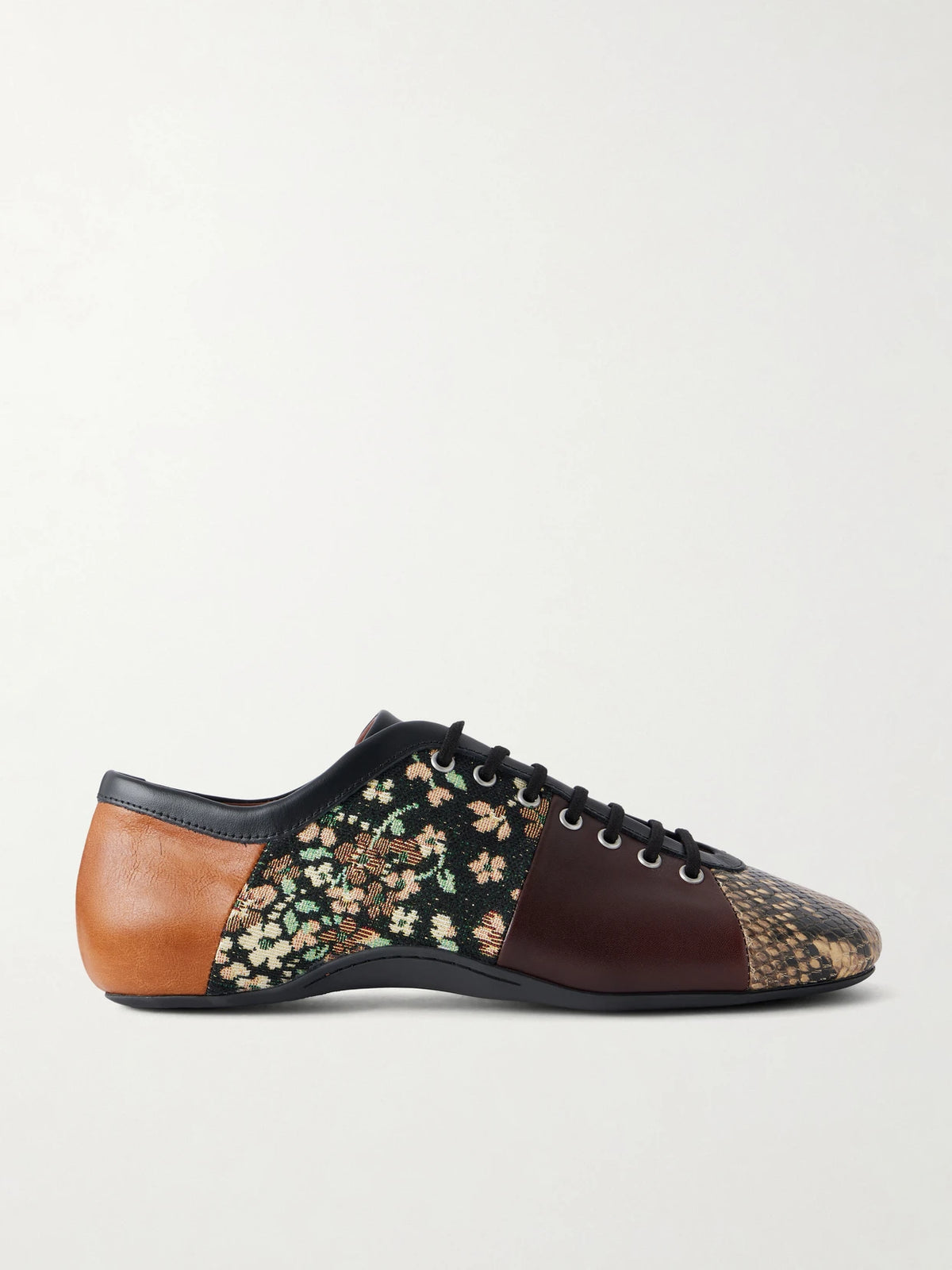 Dries Van Noten Patchwork Floral Jacquard-trimmed Leather Sneakers