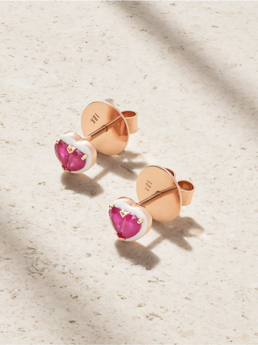 Heartbeats 18-karat Rose Gold, Ruby And Enamel Earrings