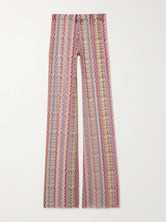 Striped Stretch-mesh Wide-leg Pants