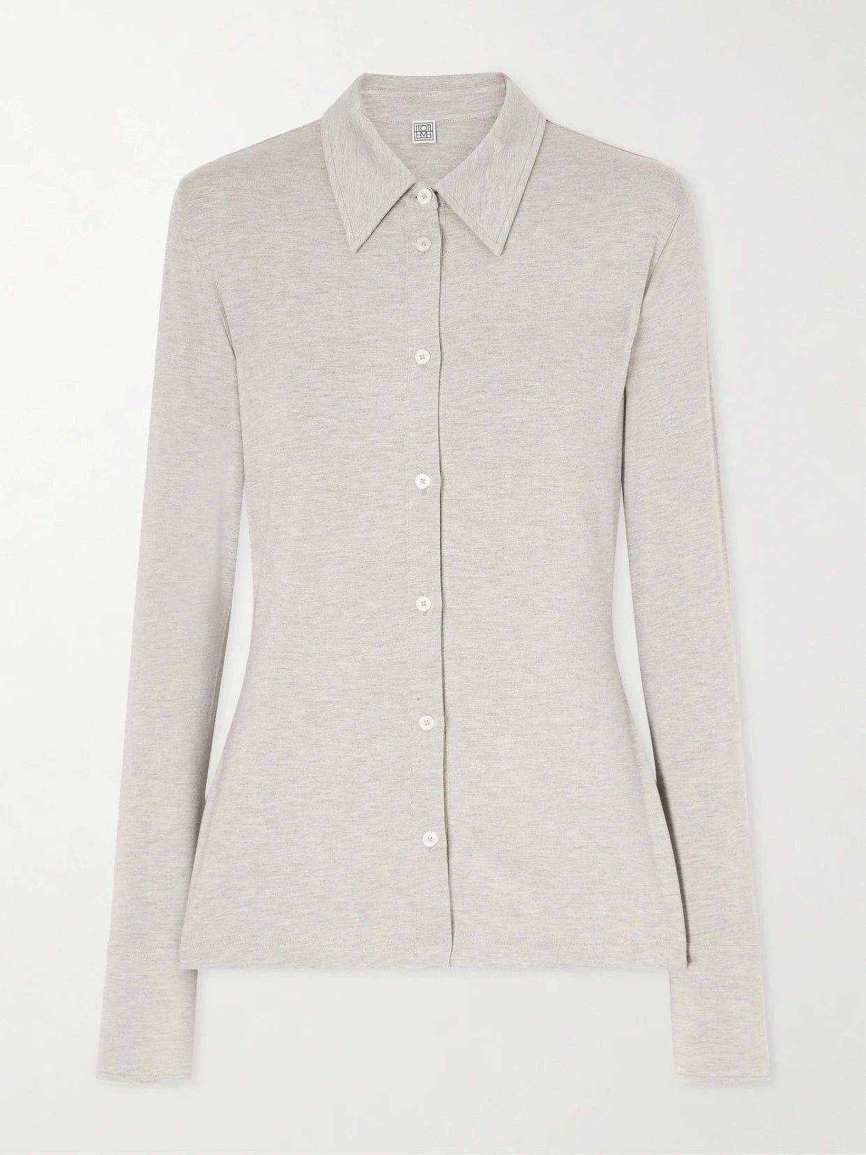 Image of a model wearing Tops. Product name - Jersey Shirt in Light gray colour by brand - TOTEME