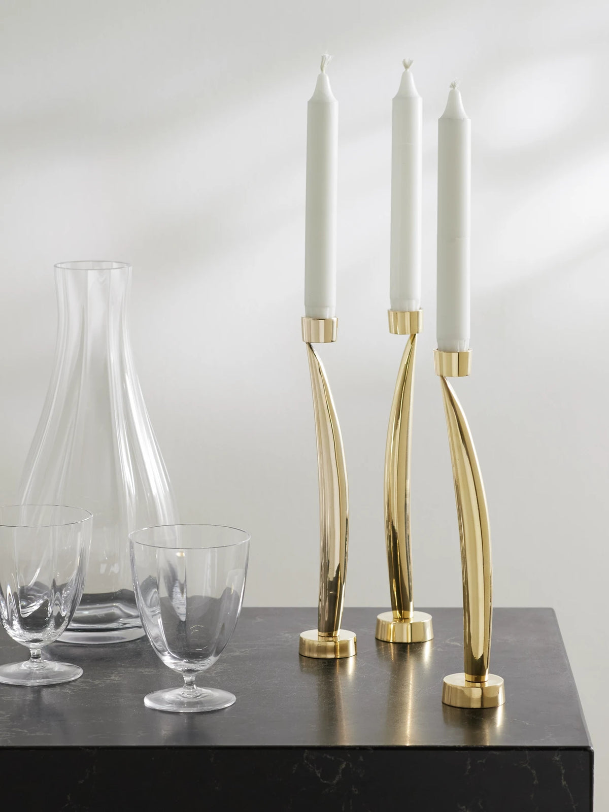 Image of Decor. Product name - Leaf Set Of Five Gold-tone Brass Candleholders in Multi colour by brand - Fourth Street