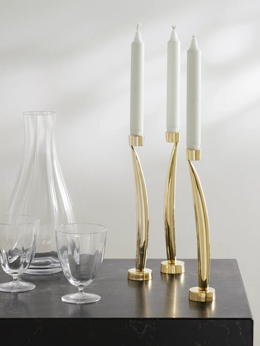 Image of Decor. Product name - Leaf Set Of Five Gold-tone Brass Candleholders in Multi colour by brand - Fourth Street