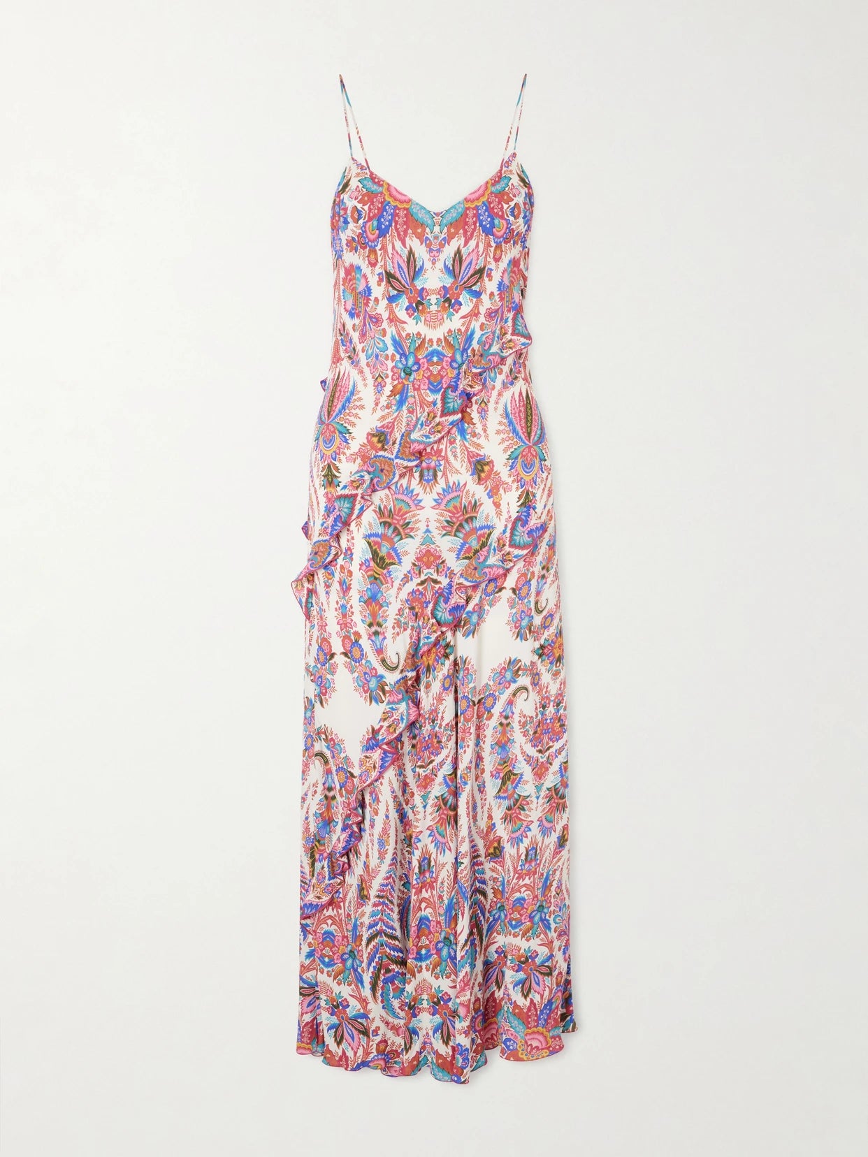 Image of Dresses. Product name - Ruffled Paisley-print Chiffon Maxi Dress in Multi colour by brand - Etro
