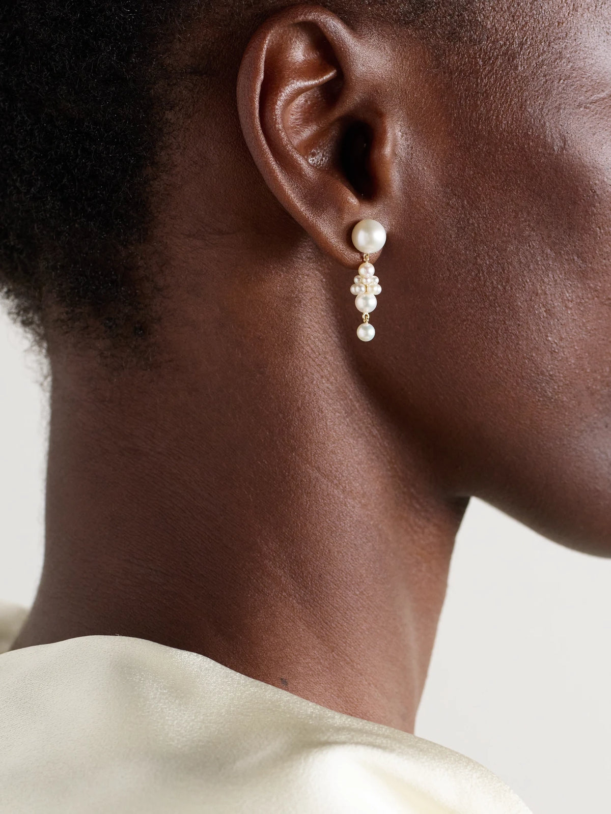 Image of Earrings. Product name - Petite Tulip 14-karat Gold Pearl Earrings in Silver colour by brand - Sophie Bille Brahe