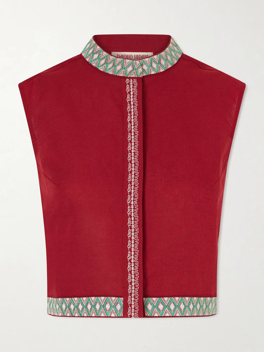 Embroidered Linen And Cotton-blend Blouse
