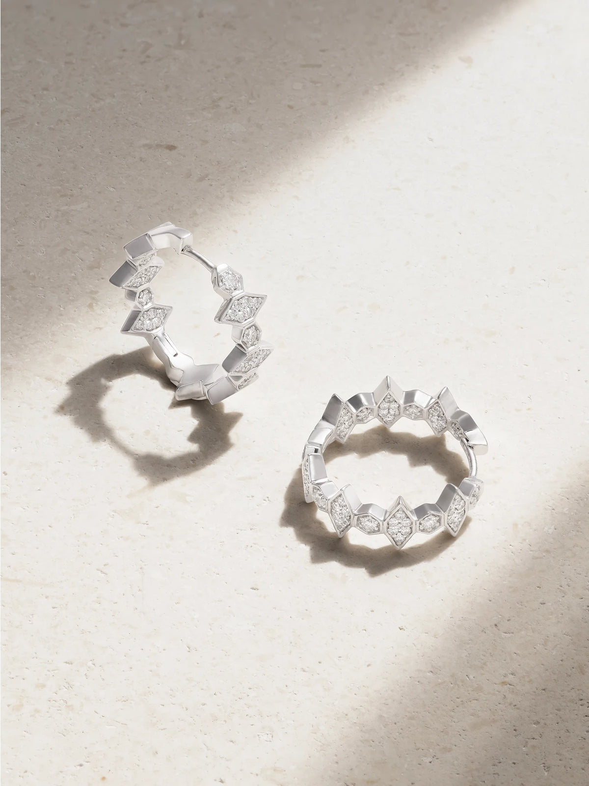 Hexagon Large 18-karat White Gold Diamond Hoop Earrings