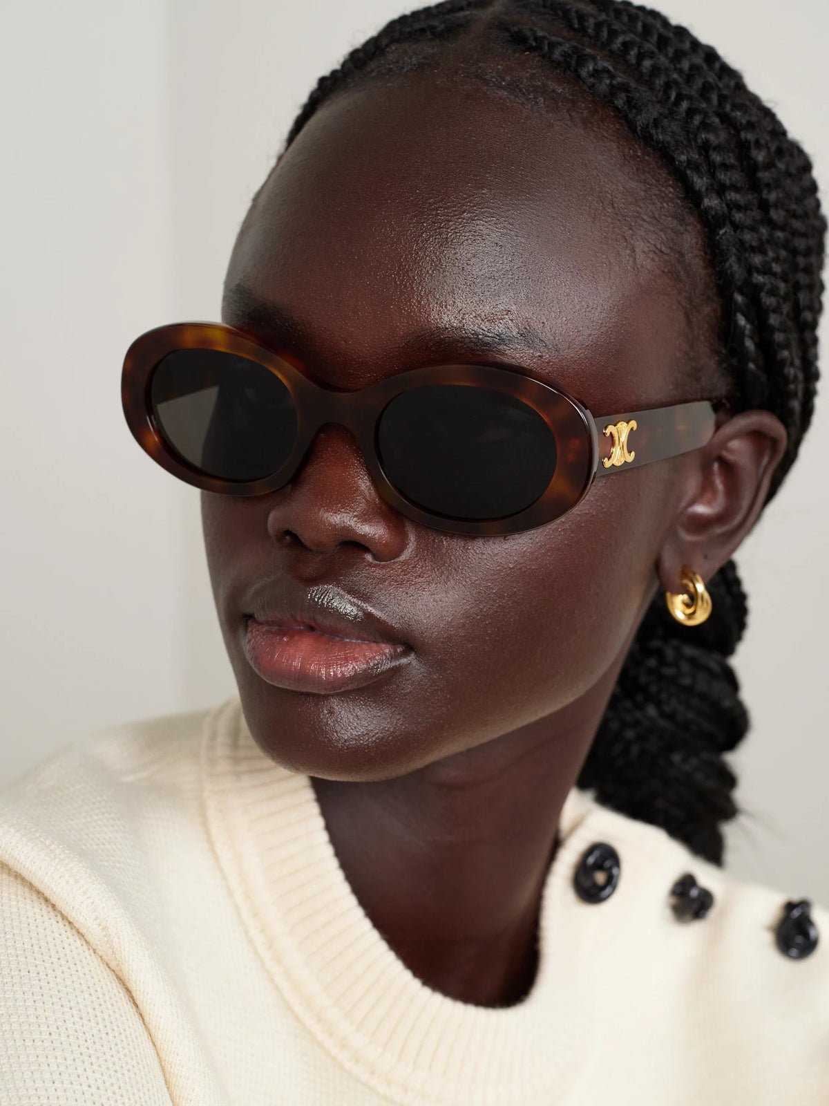 Image of Sunglasses. Product name - Triomphe Oval-frame Acetate Sunglasses in Tortoiseshell colour by brand - CELINE Eyewear
