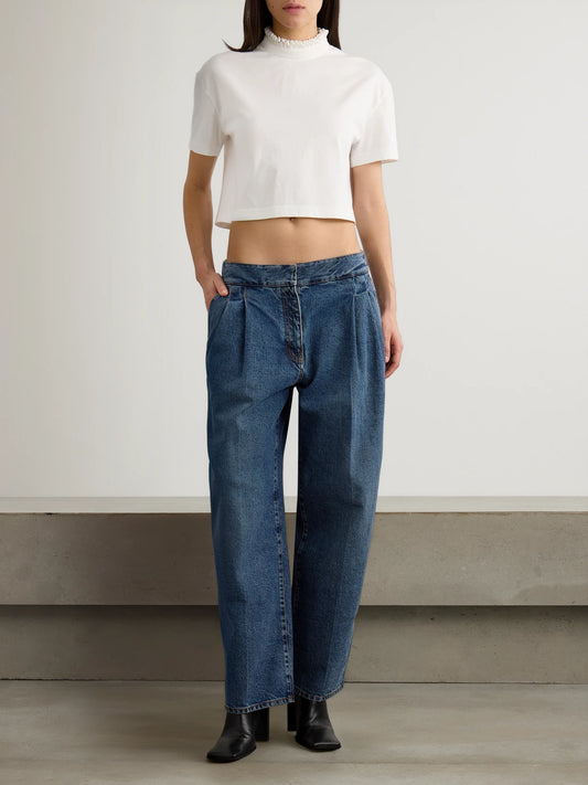 Image of Jeans. Product name - Pleated Straight-leg Jeans in Light denim colour by brand - Alaïa