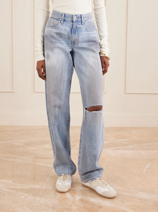 Image of Jeans. Product name - Tess Long Distressed Boyfriend Jeans in Blue colour by brand - SLVRLAKE