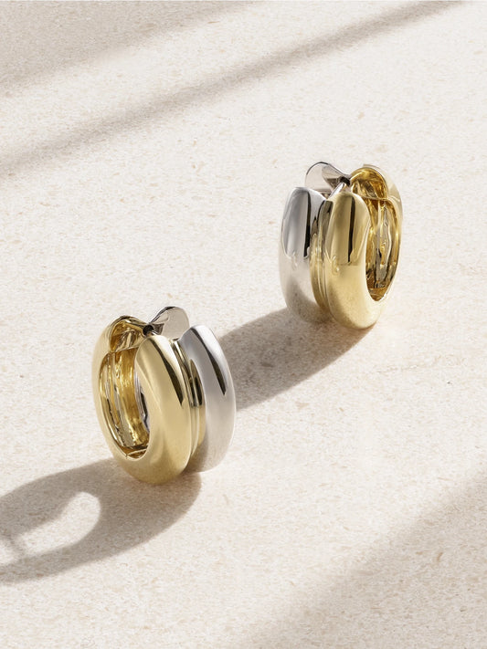 Paire De Créoles Bouées 9-karat White And Yellow Gold Earrings