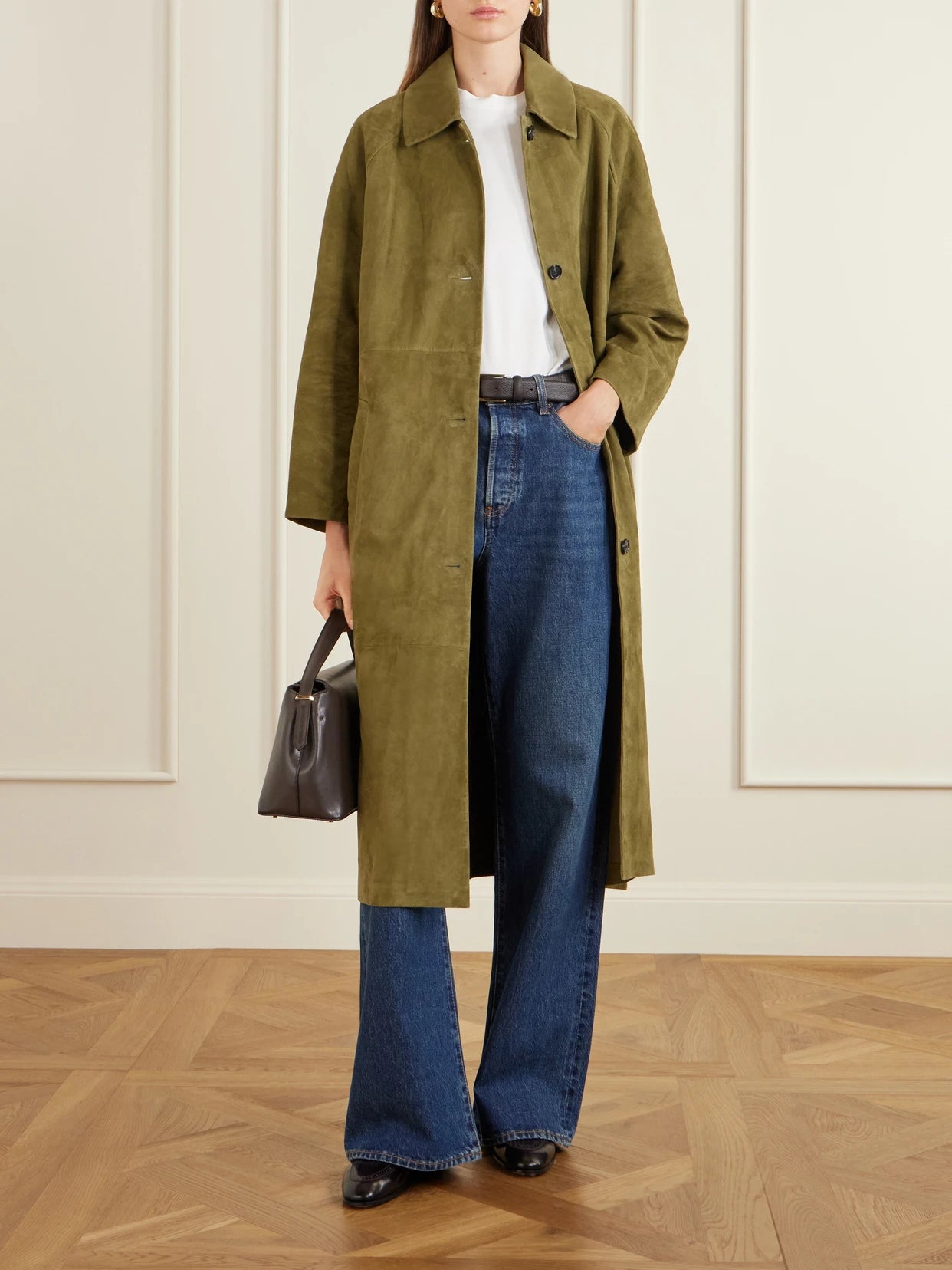 Image of Coats & Jackets. Product name - Judy Suede Coat in Green colour by brand - ARMA