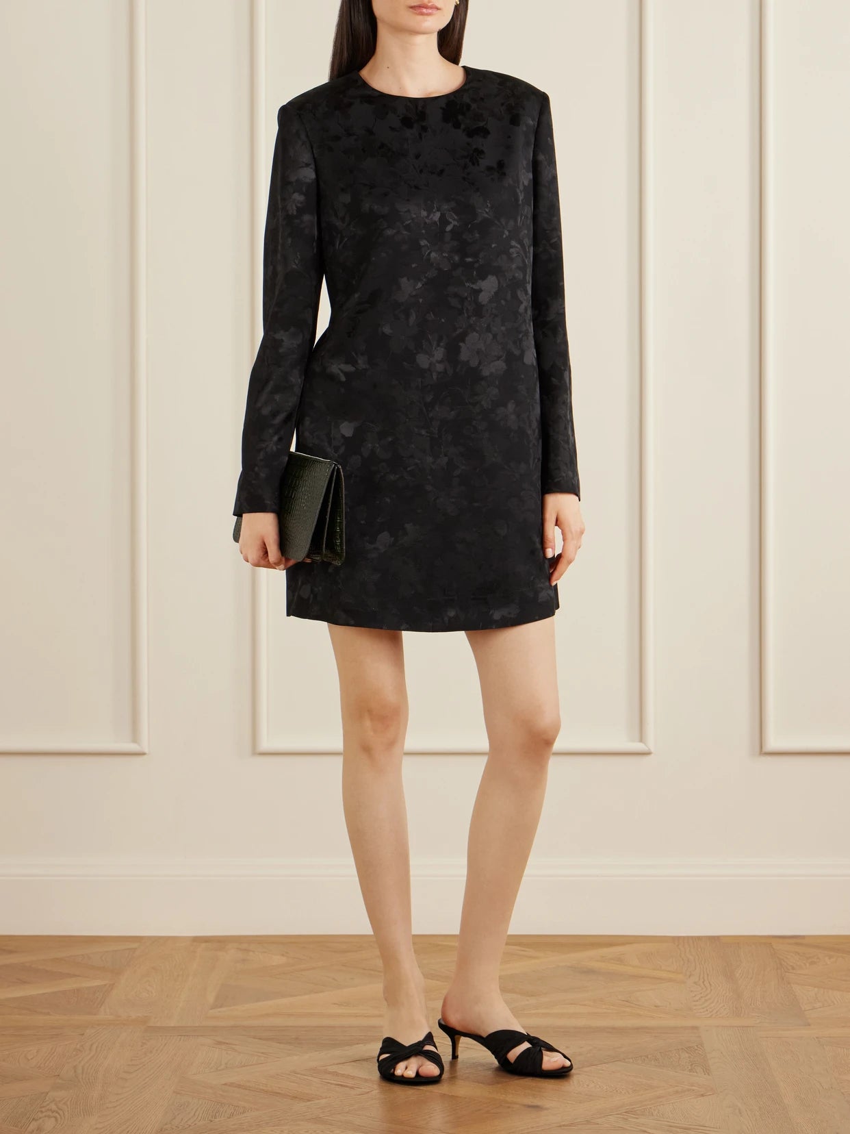 Image of Dresses. Product name - Carlota Floral-jacquard Dress in Black colour by brand - Veronica de Piante