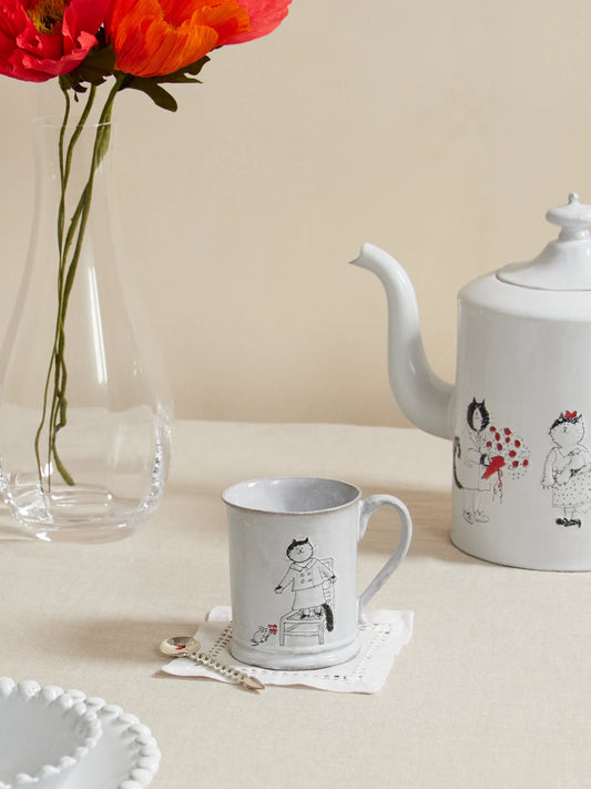 Image of Tableware. Product name - + Grace Coddington Blanket In Love Painted Ceramic Mug in White colour by brand - Astier De Villatte