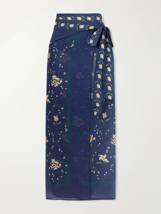 Floral Print Wrap Cotton And Silk-blend Coverup