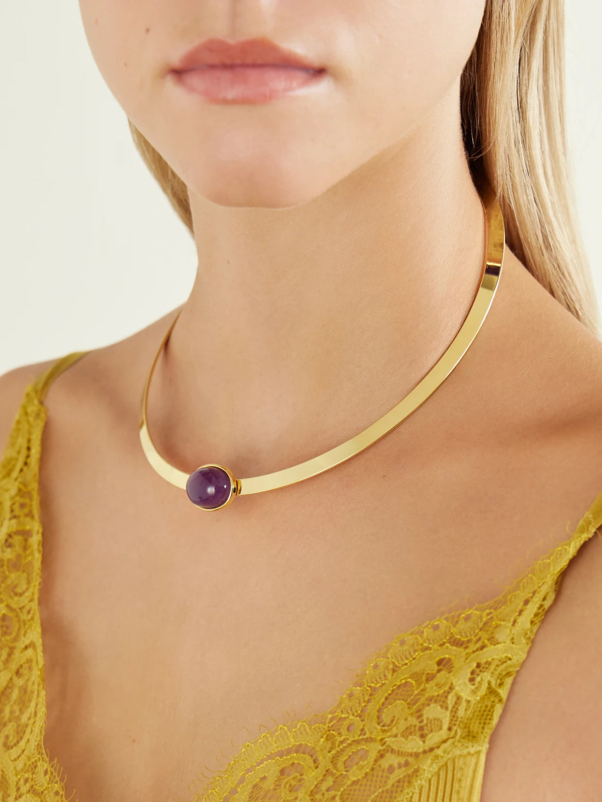 Image of Necklaces. Product name - Elaine Gold-plated Amethyst Necklace in Dark purple colour by brand - Jennifer Behr