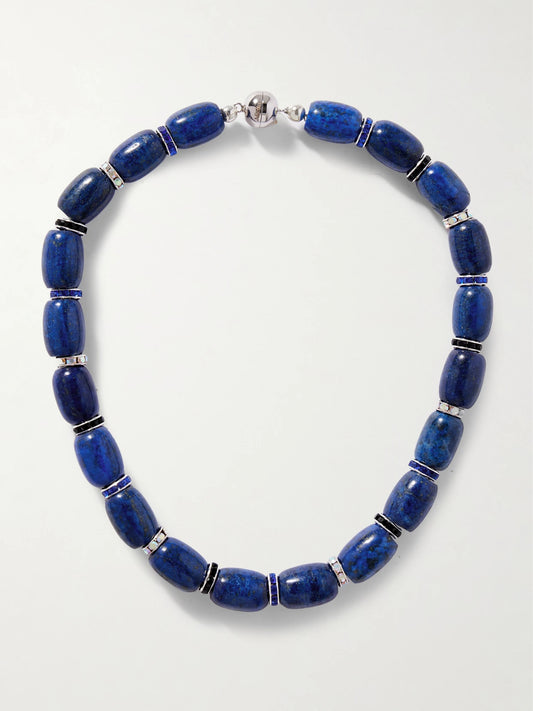 Donna Rhodium-plated, Lapis Lazuli, Crystal And Enamel Necklace