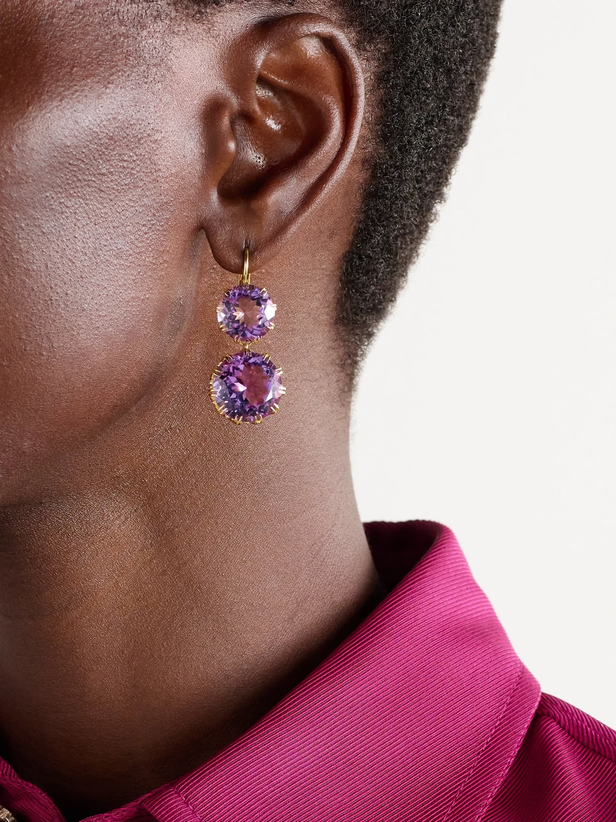Image of Earrings. Product name - Double Crown 18-karat Gold Amethyst Earrings in Multi colour by brand - Ileana Makri