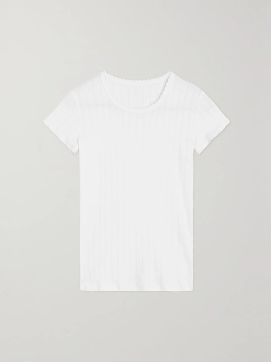 Image of Sleepwear & Loungewear. Product name - Pointelle-knit Cotton-jersey T-shirt in White colour by brand - LESET