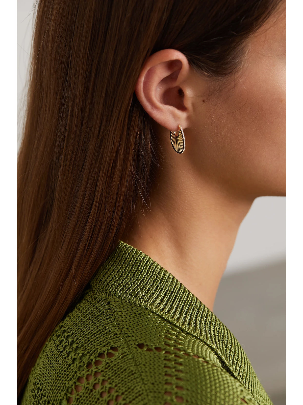 Image of Earrings. Product name - Flat Ray Large 18-karat Gold Diamond Hoop Earrings in Multi colour by brand - L'Atelier Nawbar