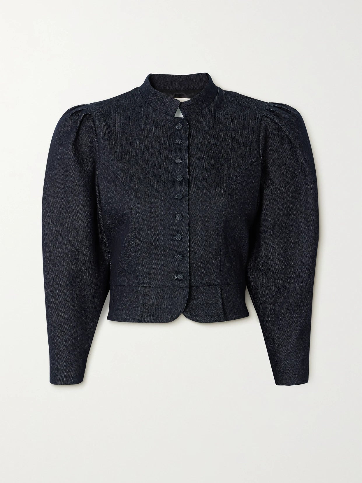 Image of Coats & Jackets. Product name - Amoako Denim Peplum Jacket in Blue colour by brand - DESTREE