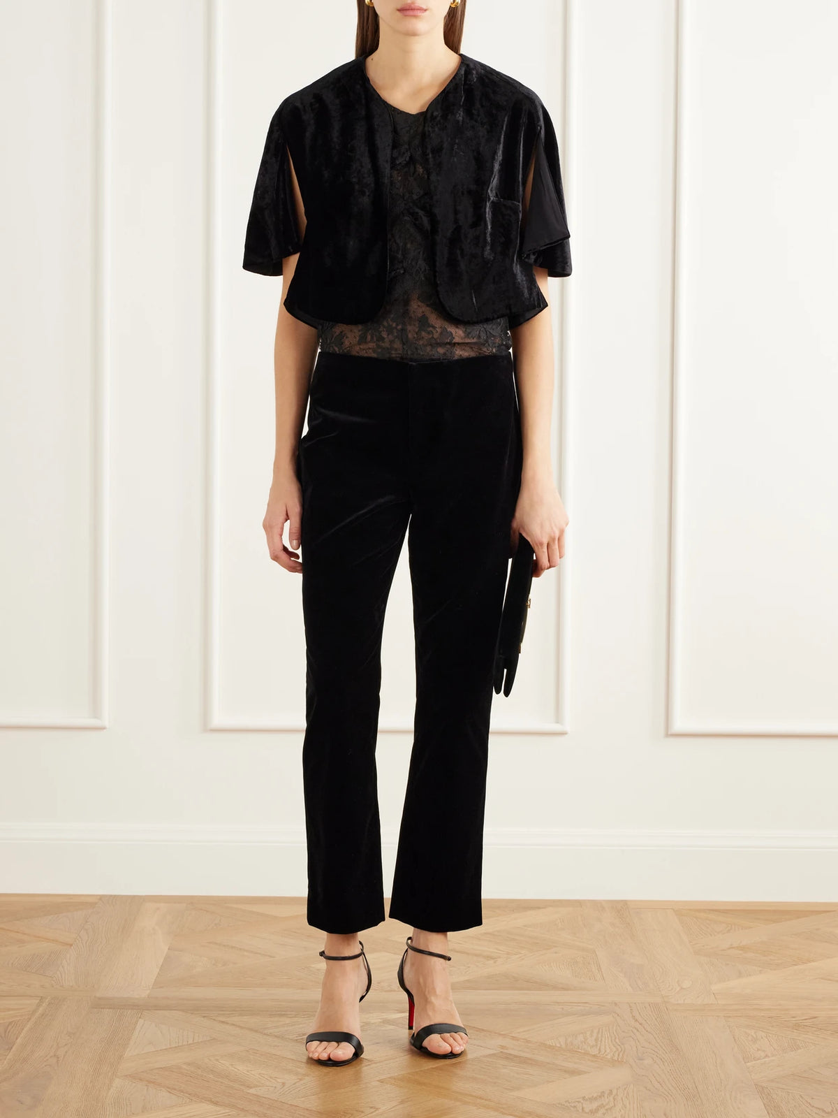 Image of Coats & Jackets. Product name - Simone Cropped Crushed-velvet Jacket in Black colour by brand - Sharon Wauchob
